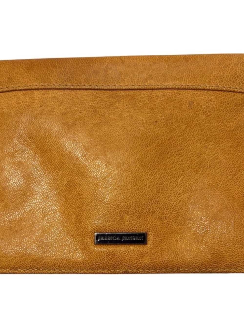 Jessica Jensen Genuine Leather Envelope Clutch Tan Camel Foldover Bag - Picture 4 of 8